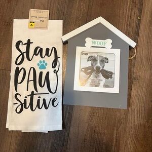 Stay Pawsitive Towel and Dog House Photo Frame Set